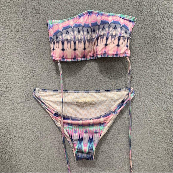 Victoria’s Secret Strappy Swimsuit Bikini Set Hottie Cheeky Pink Blue Tie Dye M - Picture 9 of 11